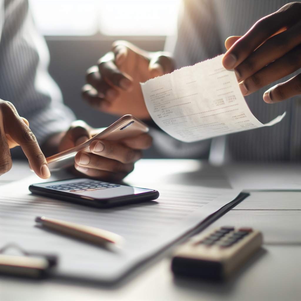 Hands scanning receipts with smartphone for SMB financial management