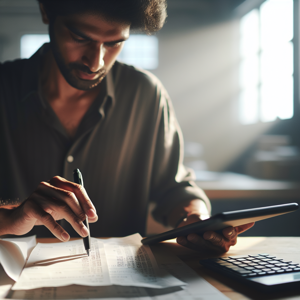 Freelancer comparing receipts on tablet for fraud detection